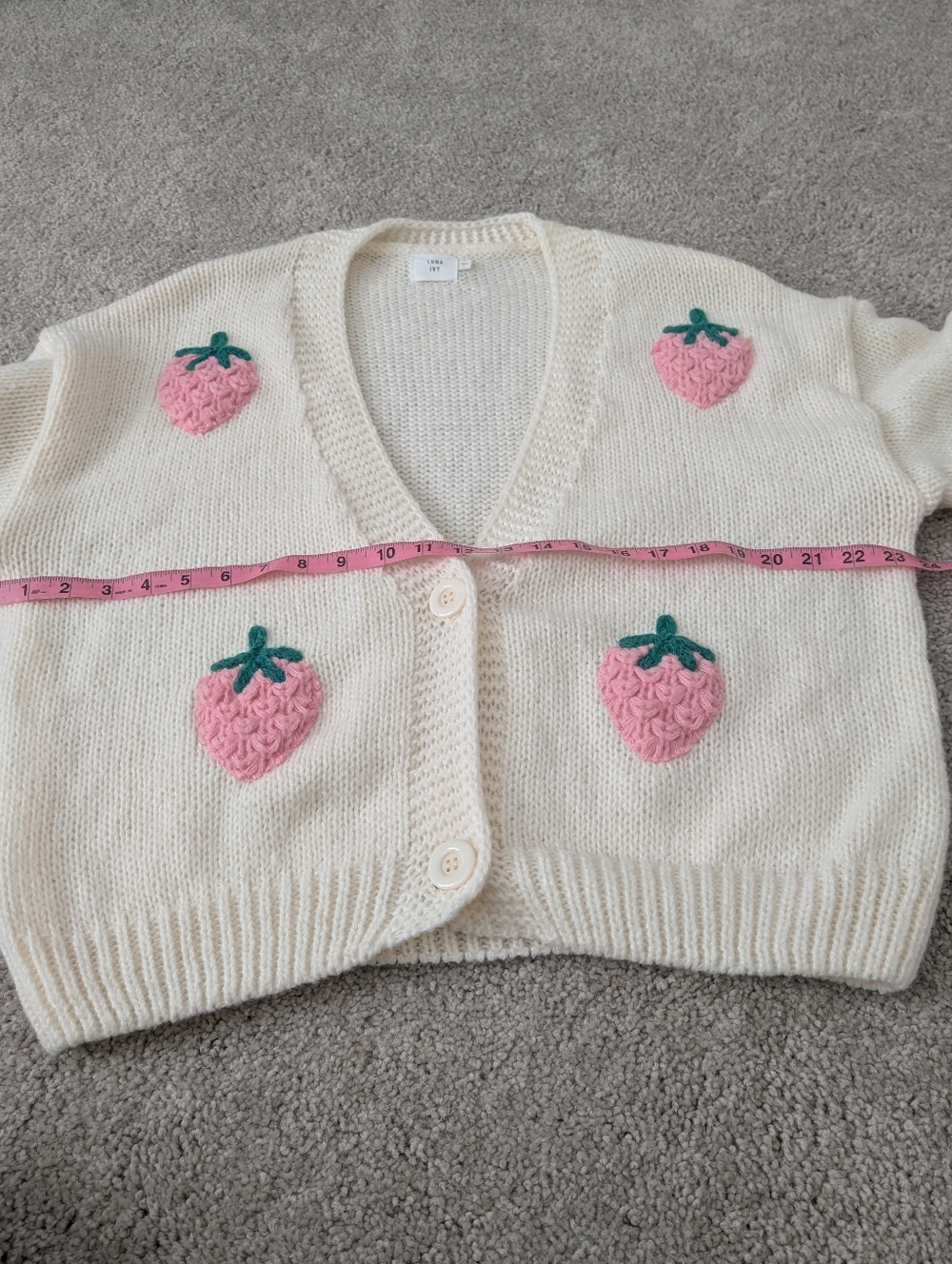 BUNDLE ONLY! Luna Ivy 3D Knit Off White Pink Strawberry Cardigan Sweater Large - Picture 7 of 9